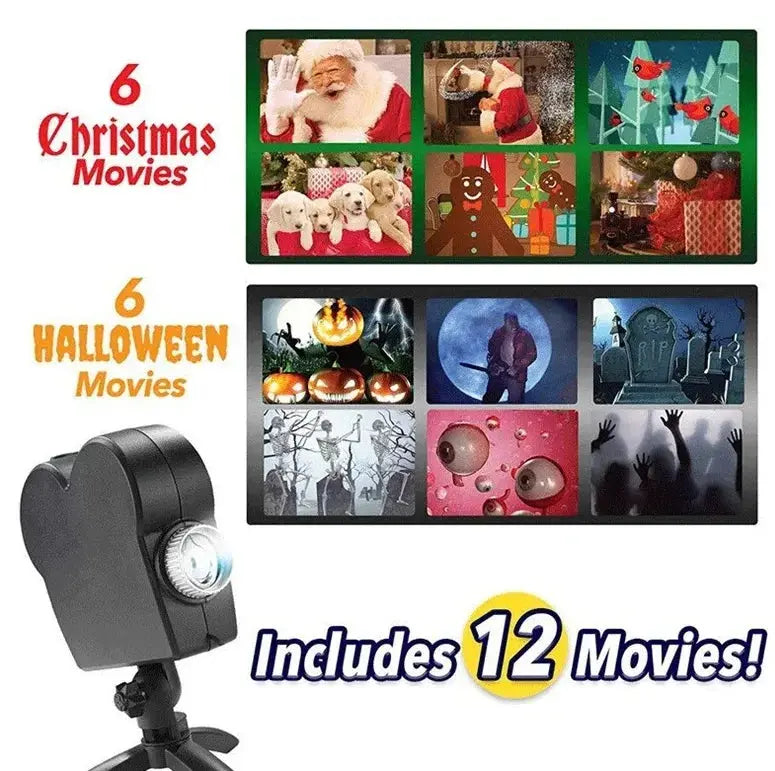 Christmas Halloween Window Projector Lamp Display Screen Outdoor Holiday Led Holographic Projection Lamp Cartoon Movie Home Deco - EVERYDAY