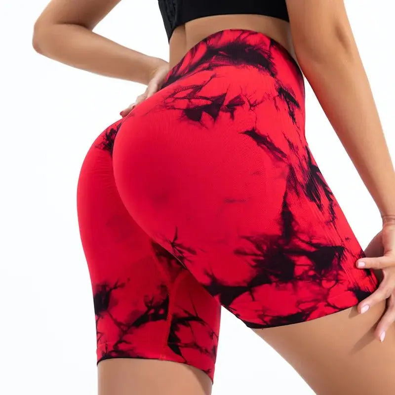 High-waisted seamless tie-dye shorts with butt lift effect